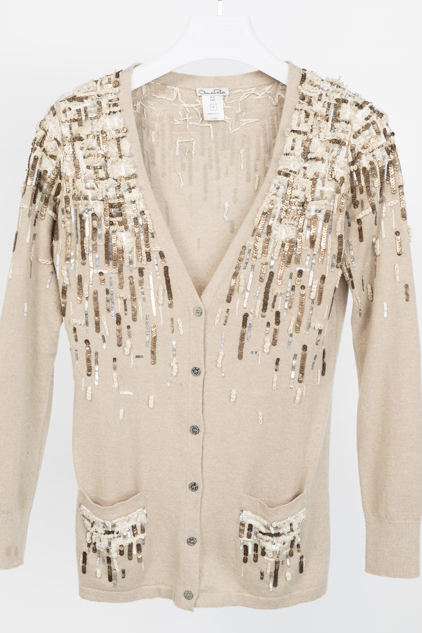 Oscar de la Renta PF/12 Runway Beige Cashmere Sequined Embroidered Cardigan