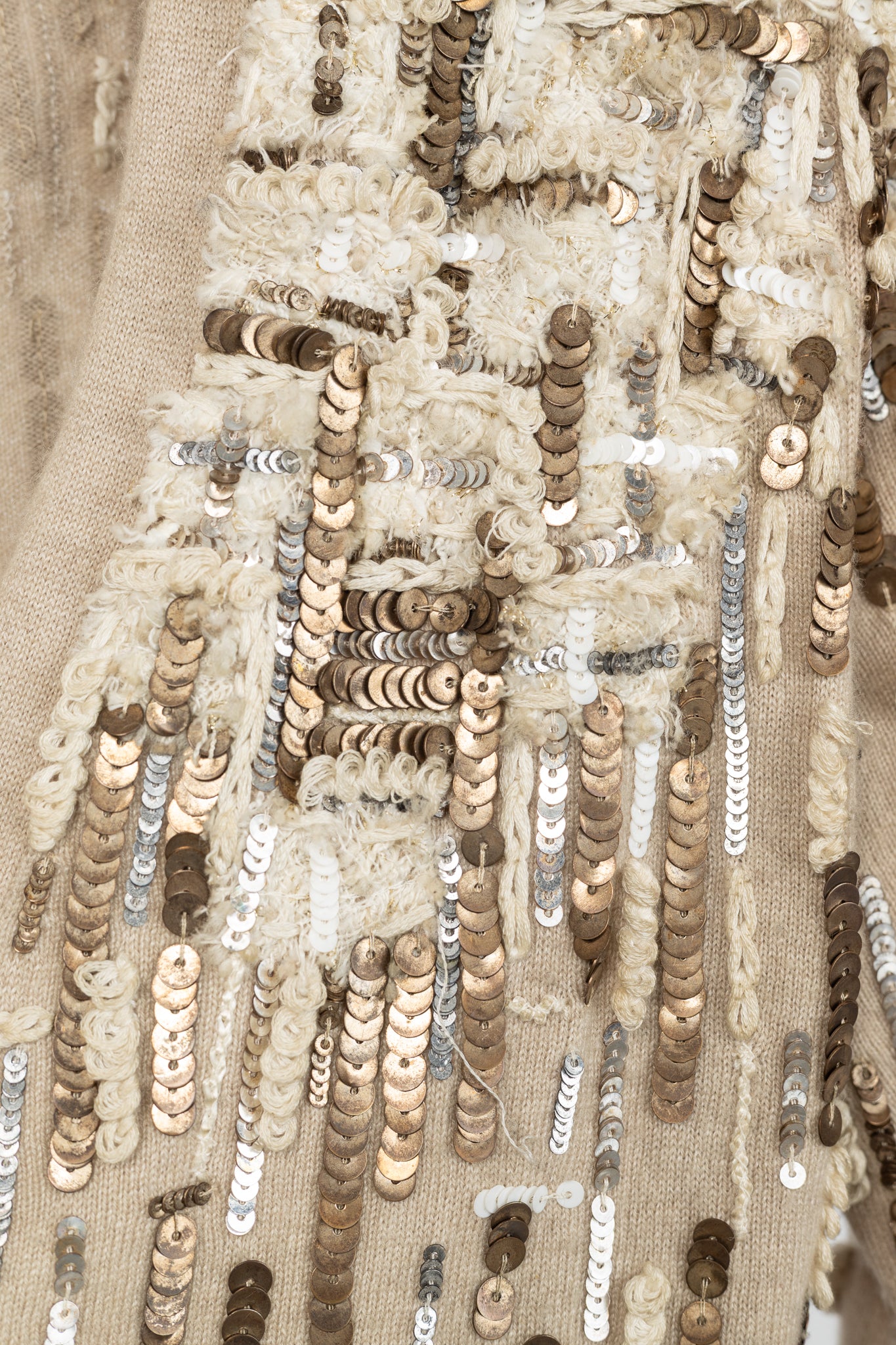 Oscar de la Renta PF/12 Runway Beige Cashmere Sequined Embroidered Cardigan