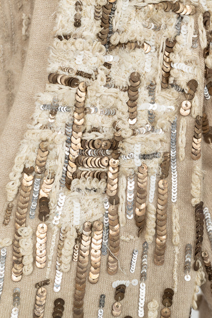 Oscar de la Renta PF/12 Runway Beige Cashmere Sequined Embroidered Cardigan