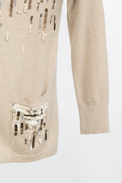 Oscar de la Renta PF/12 Runway Beige Cashmere Sequined Embroidered Cardigan
