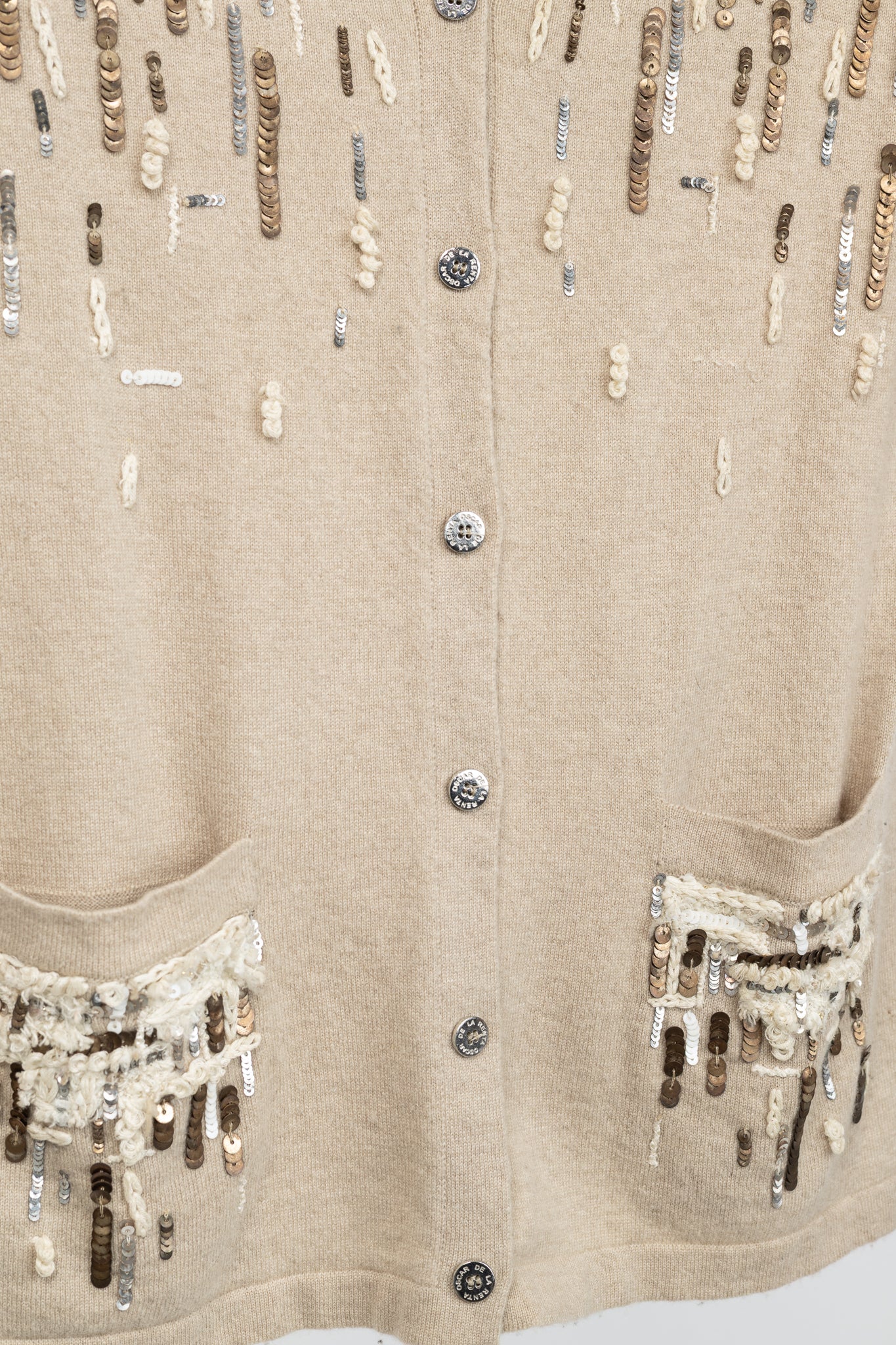 Oscar de la Renta PF/12 Runway Beige Cashmere Sequined Embroidered Cardigan