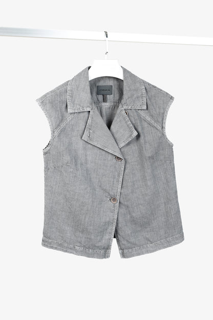Oska Grey Black Stripes Asymmetrical Closure Box Soft Vest