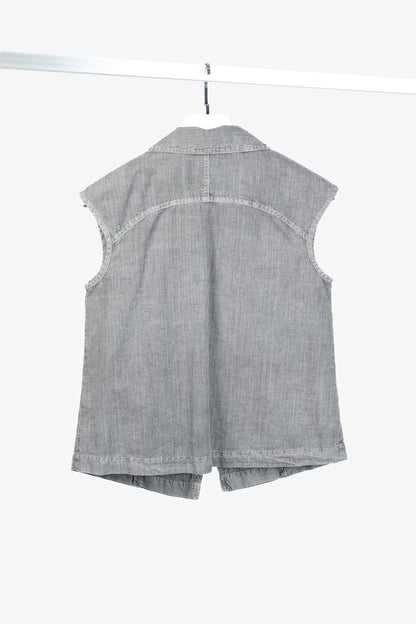 Oska Grey Black Stripes Asymmetrical Closure Box Soft Vest
