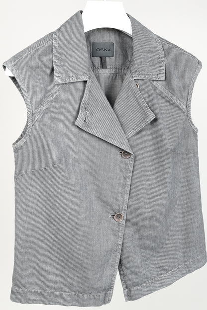 Oska Grey Black Stripes Asymmetrical Closure Box Soft Vest
