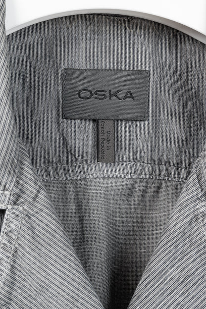 Oska Grey Black Stripes Asymmetrical Closure Box Soft Vest