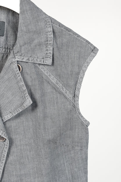 Oska Grey Black Stripes Asymmetrical Closure Box Soft Vest