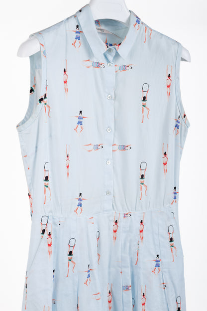 Ottod’Ame Swimmers Blue Sleeveless Poplin Shirtdress