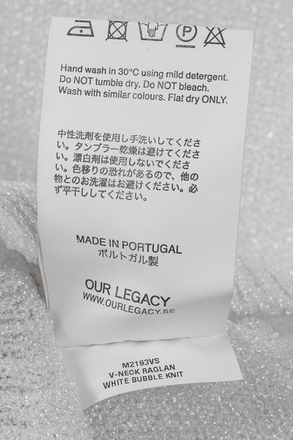 Our Legacy White Transparent Bubble Knit V-Neck Raglan Sweater