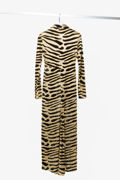 Paco Rabanne AW19 Gold Tiger Jacquard Metallic Maxi Dress