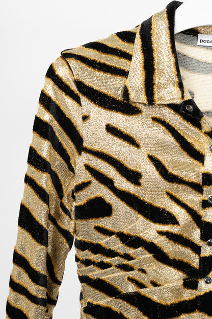 Paco Rabanne AW19 Gold Tiger Jacquard Metallic Maxi Dress