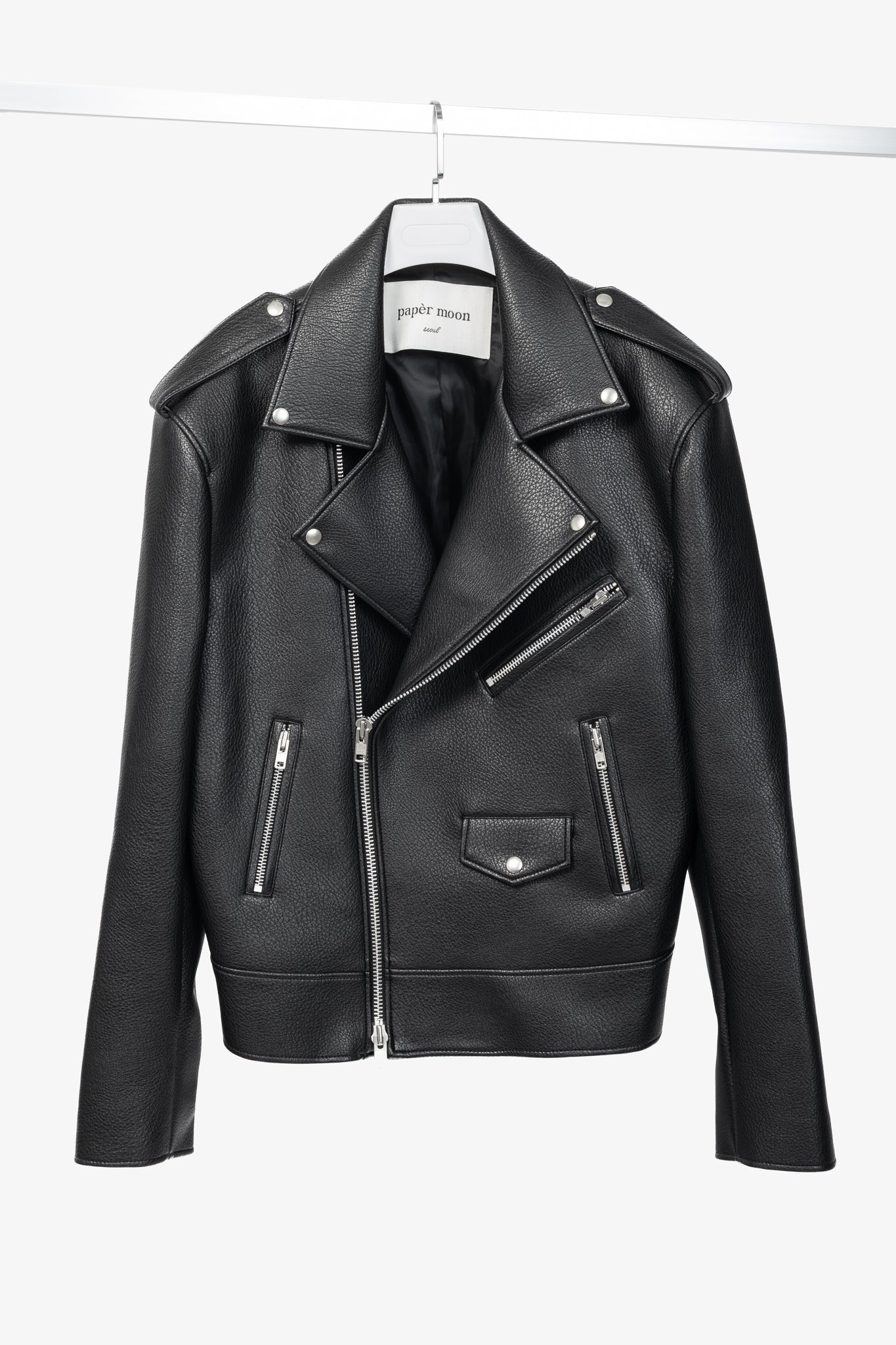 paper moon Black Oversized Chunky Zipper Vegan Leather Biker Jacket