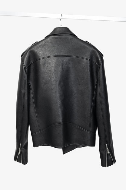 paper moon Black Oversized Chunky Zipper Vegan Leather Biker Jacket