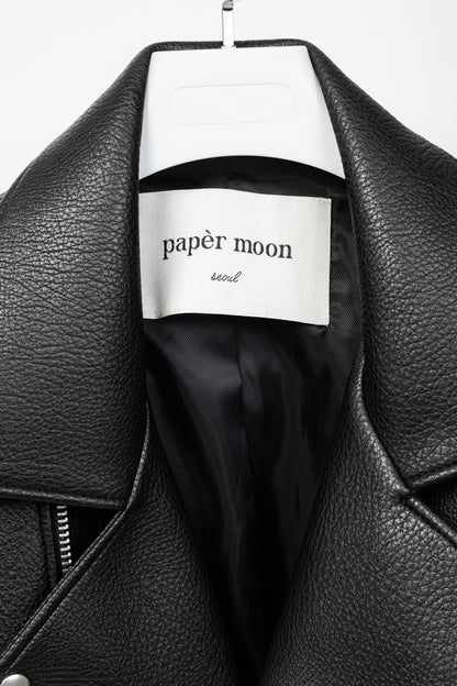 paper moon Black Oversized Chunky Zipper Vegan Leather Biker Jacket