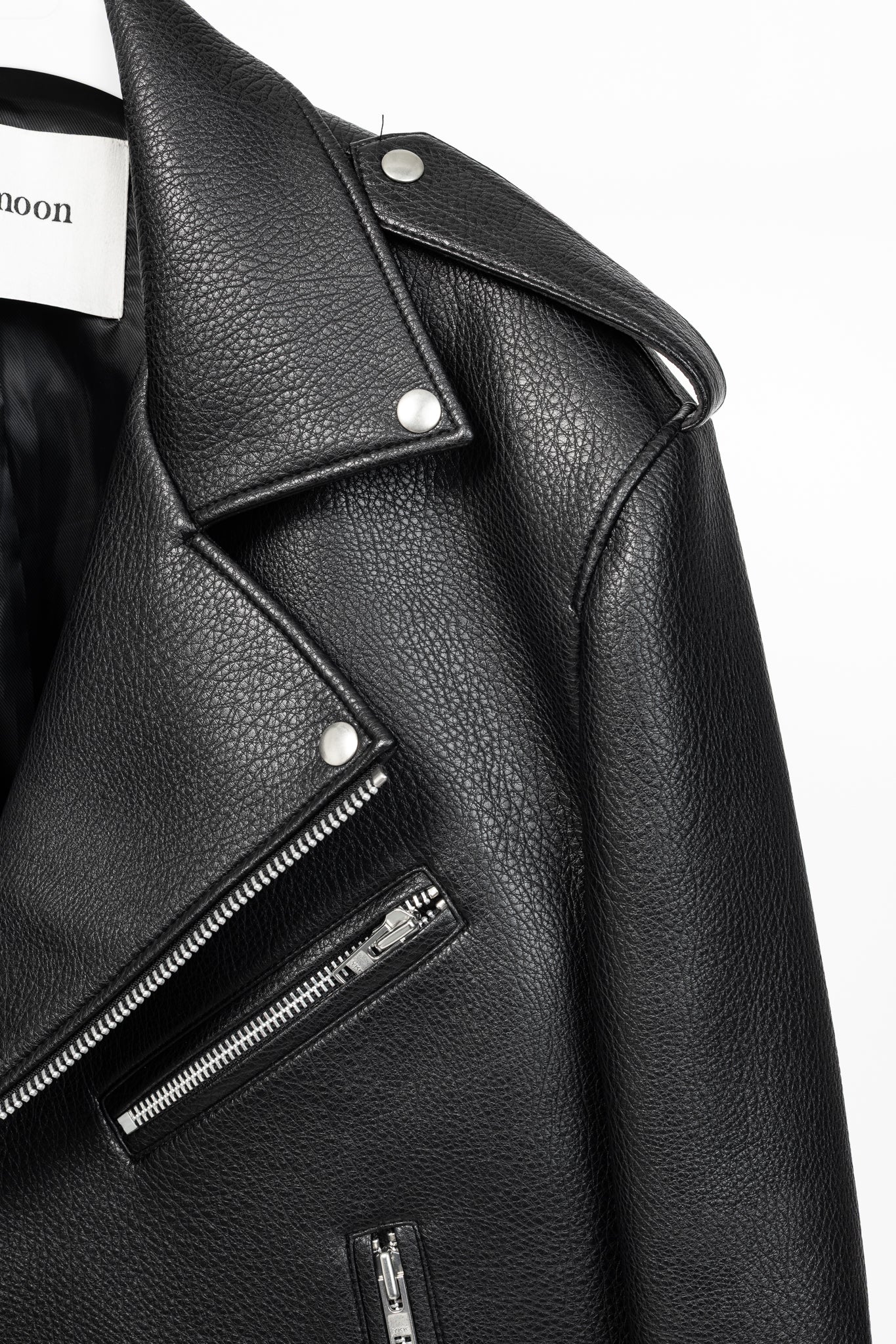 paper moon Black Oversized Chunky Zipper Vegan Leather Biker Jacket