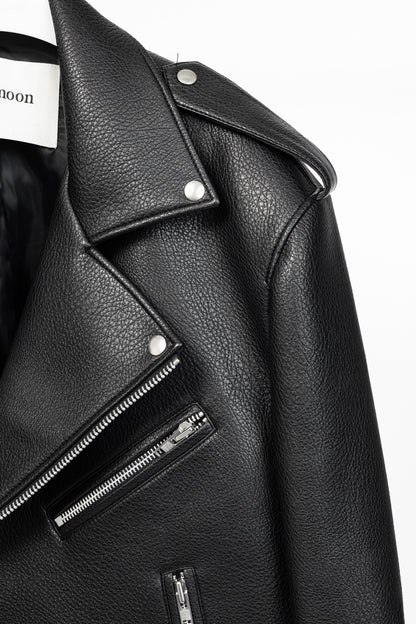 paper moon Black Oversized Chunky Zipper Vegan Leather Biker Jacket