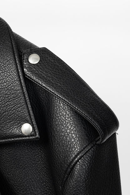 paper moon Black Oversized Chunky Zipper Vegan Leather Biker Jacket