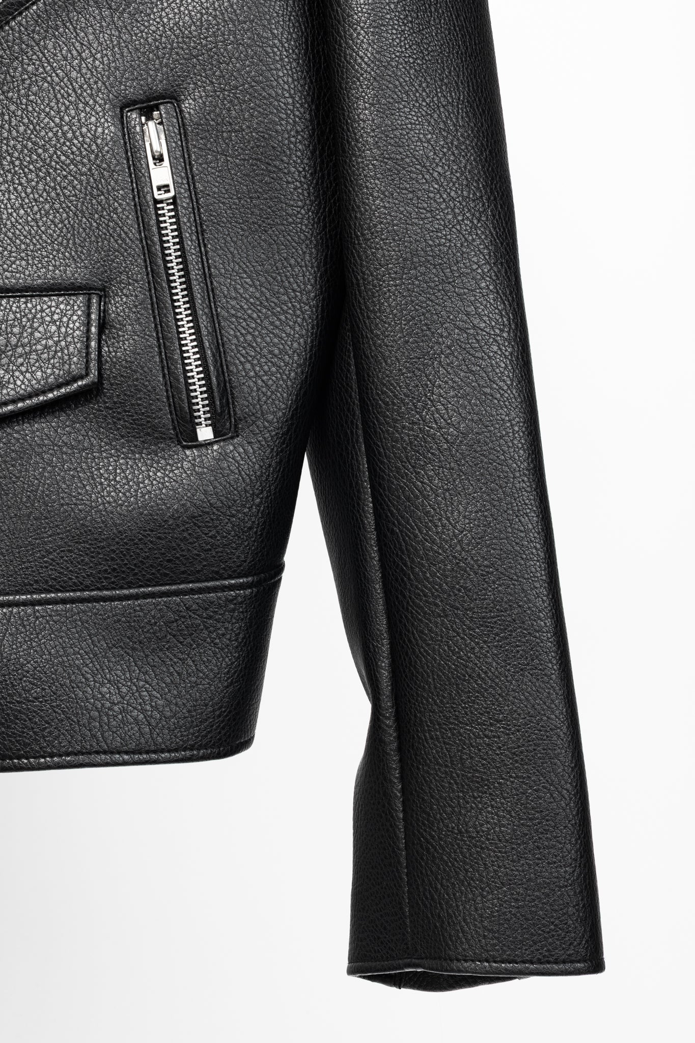 paper moon Black Oversized Chunky Zipper Vegan Leather Biker Jacket
