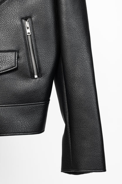 paper moon Black Oversized Chunky Zipper Vegan Leather Biker Jacket