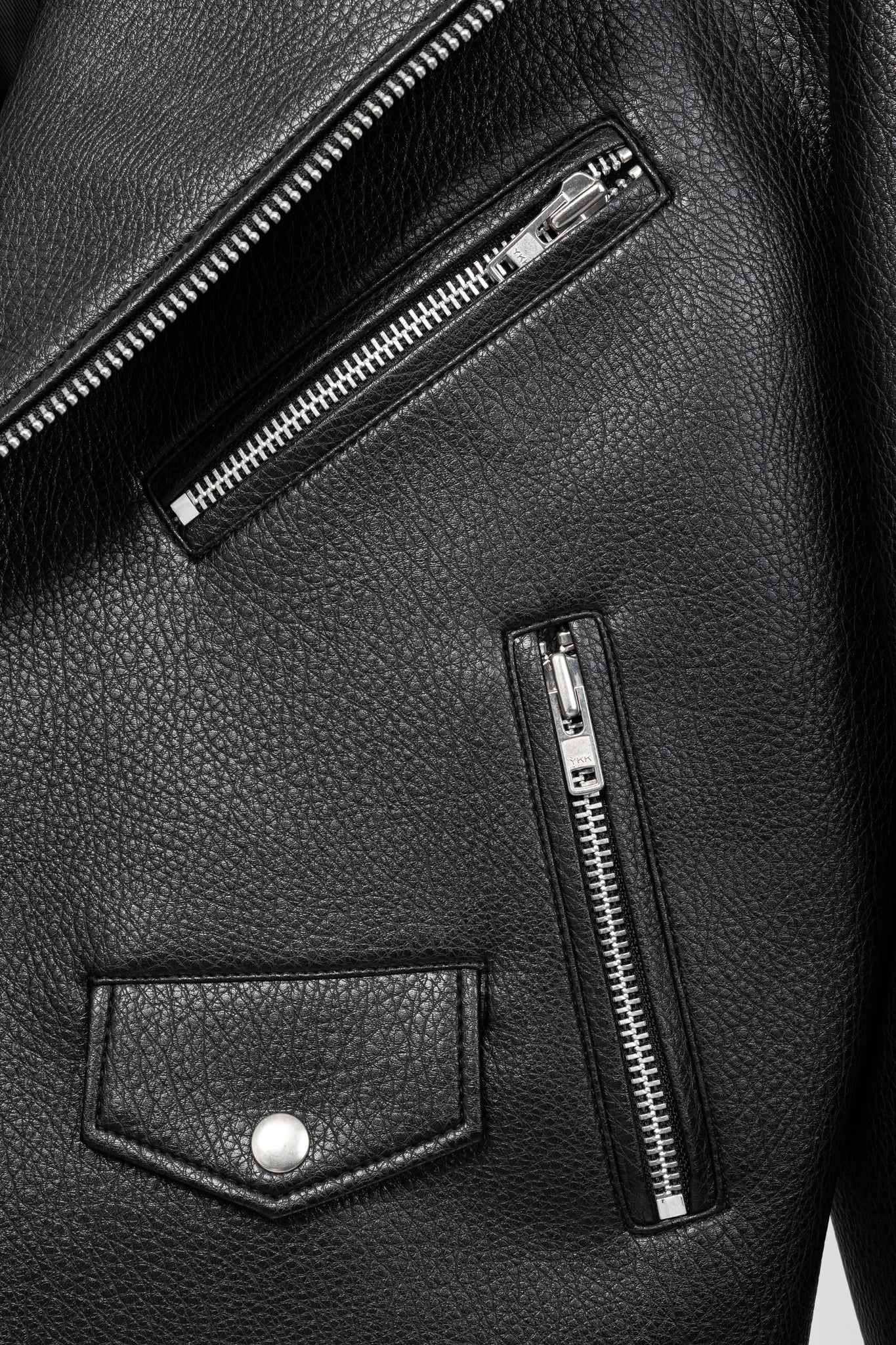 paper moon Black Oversized Chunky Zipper Vegan Leather Biker Jacket