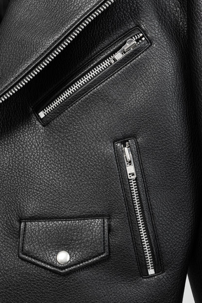 paper moon Black Oversized Chunky Zipper Vegan Leather Biker Jacket