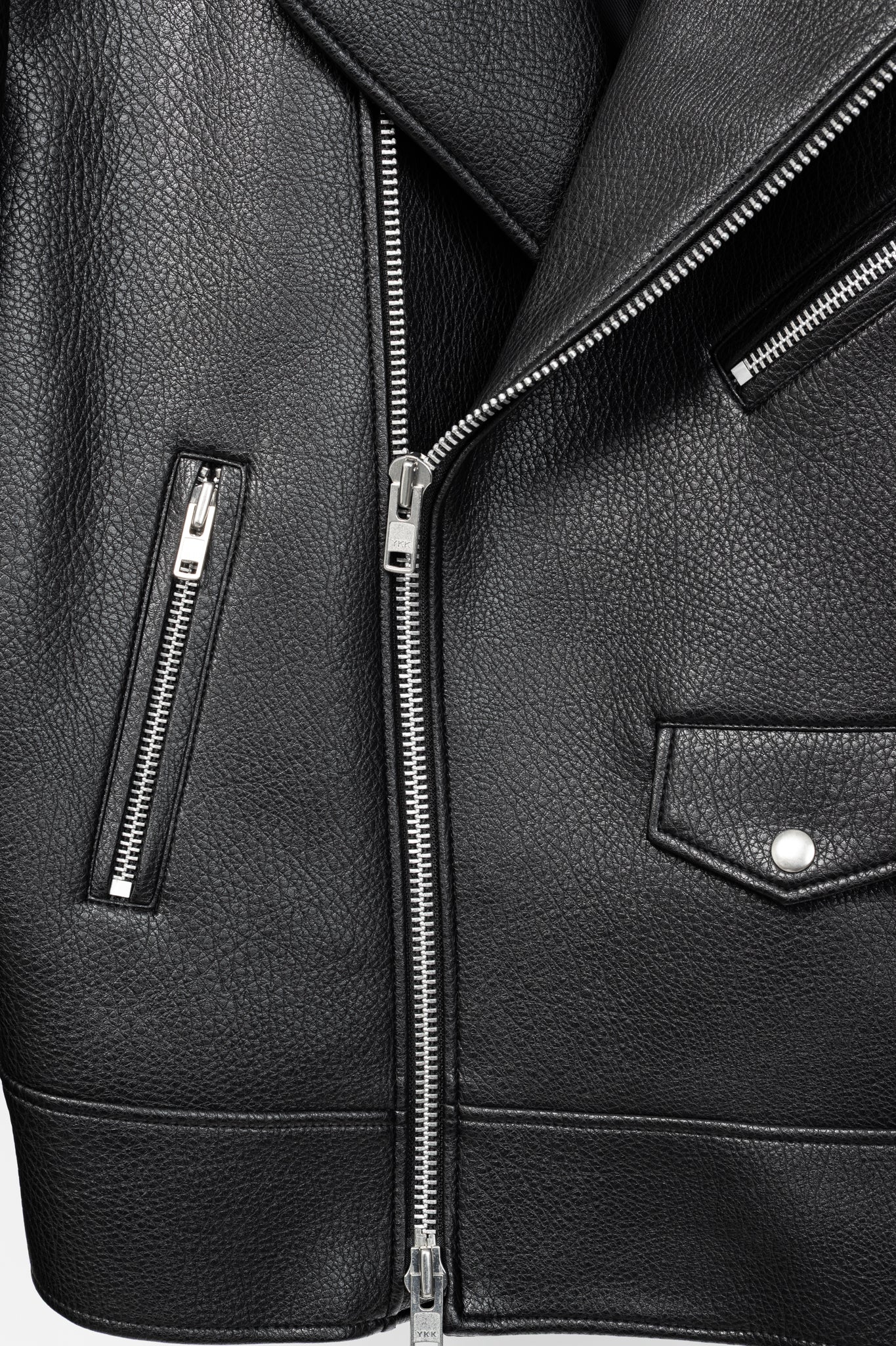 paper moon Black Oversized Chunky Zipper Vegan Leather Biker Jacket