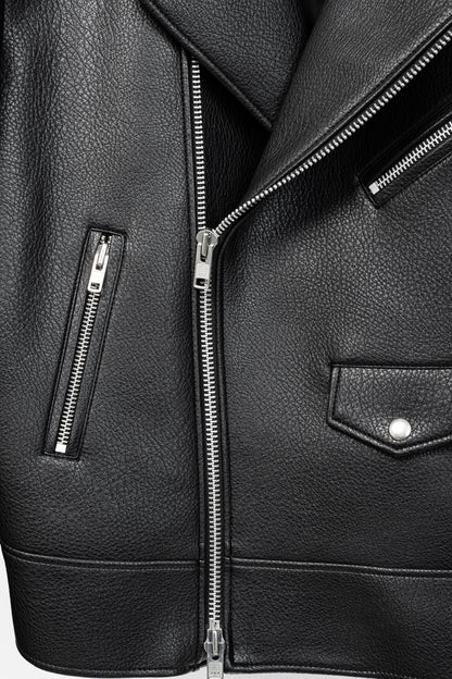 paper moon Black Oversized Chunky Zipper Vegan Leather Biker Jacket