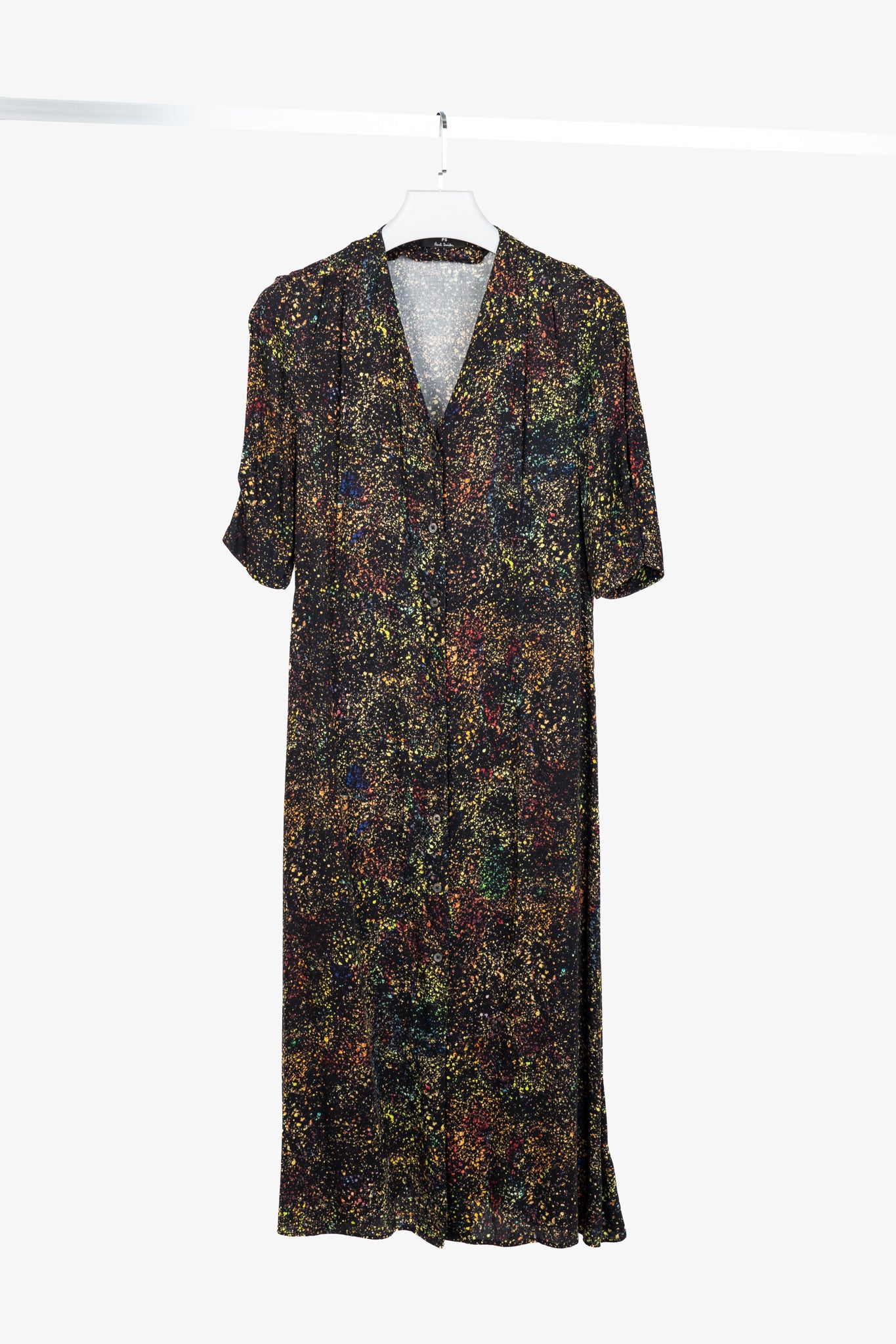 PS Paul Smith Black Paint-Splatter Button-Front Midi Dress