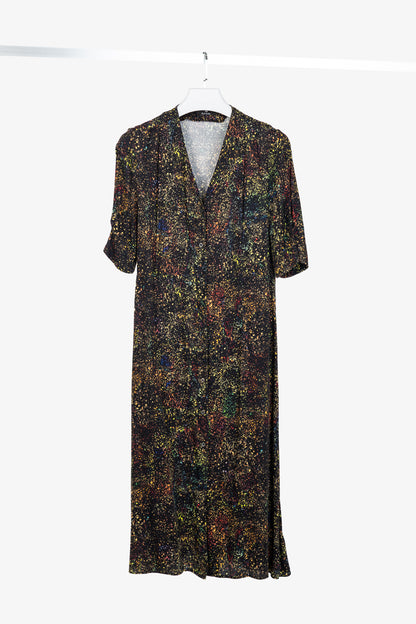 PS Paul Smith Black Paint-Splatter Button-Front Midi Dress