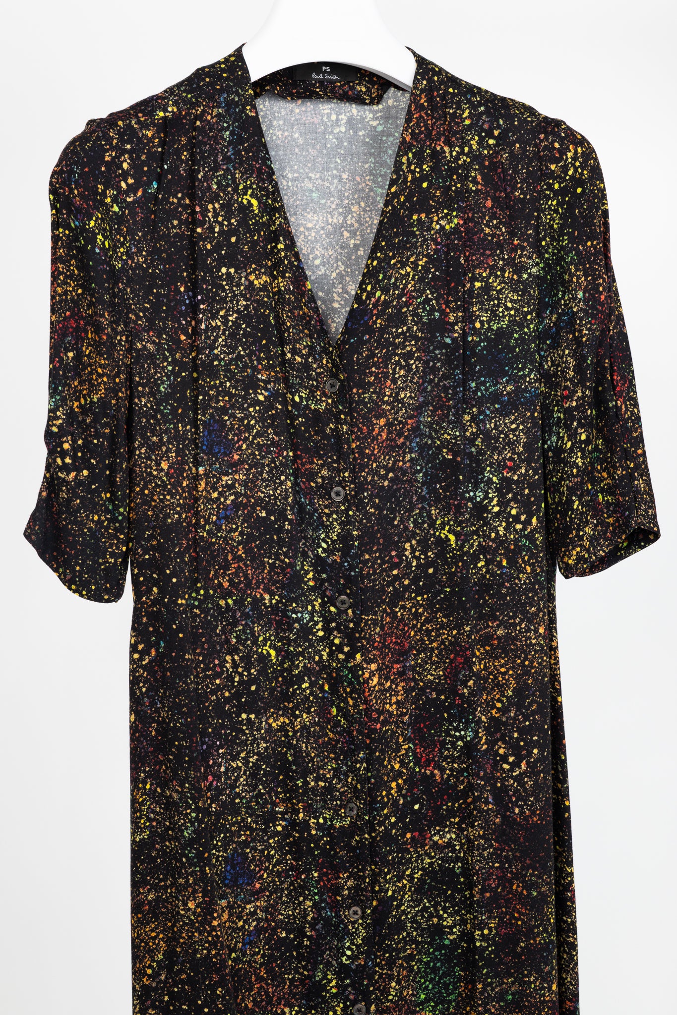 PS Paul Smith Black Paint-Splatter Button-Front Midi Dress