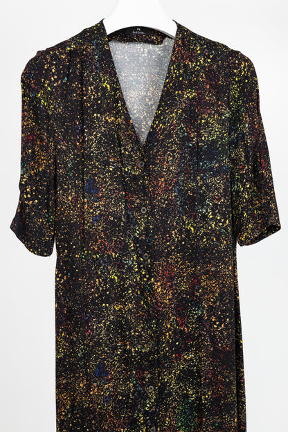 PS Paul Smith Black Paint-Splatter Button-Front Midi Dress