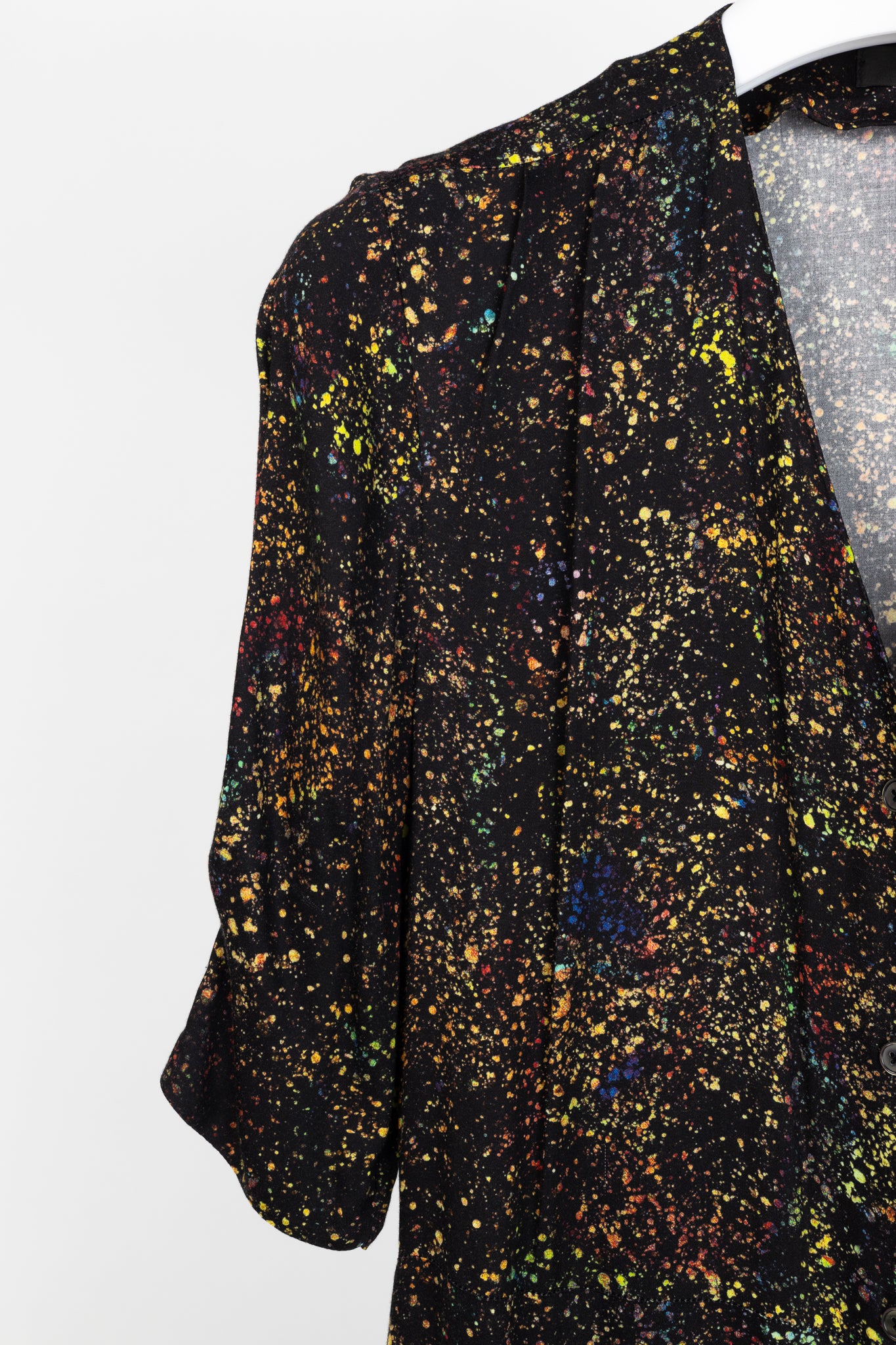 PS Paul Smith Black Paint-Splatter Button-Front Midi Dress