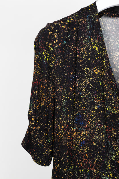 PS Paul Smith Black Paint-Splatter Button-Front Midi Dress