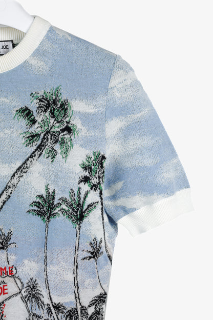 Paul & Joe SS/18 Blue Vegas-Print Cotton Short-Sleeve Sweater