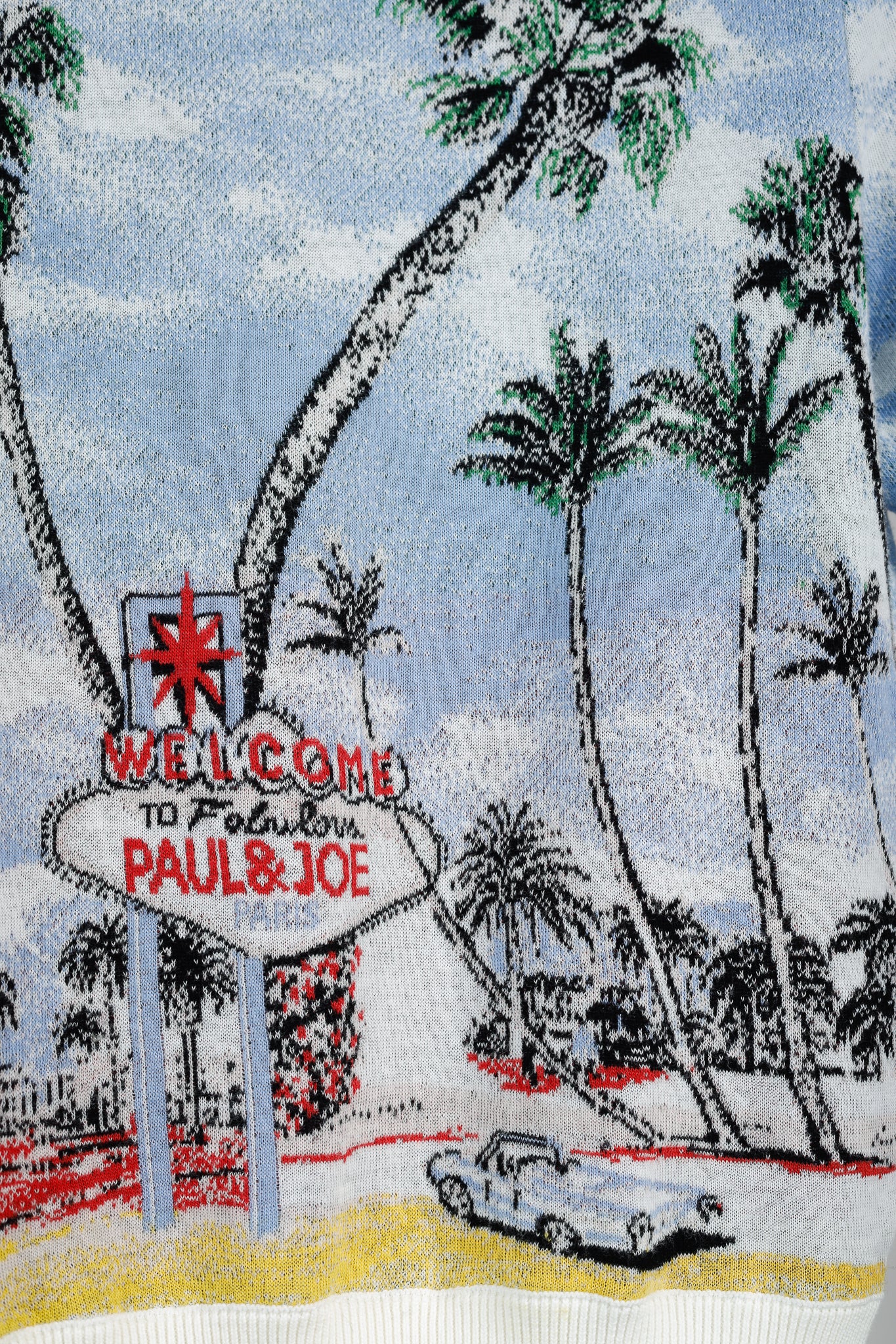Paul & Joe SS/18 Blue Vegas-Print Cotton Short-Sleeve Sweater