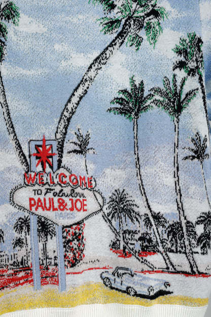 Paul & Joe SS/18 Blue Vegas-Print Cotton Short-Sleeve Sweater