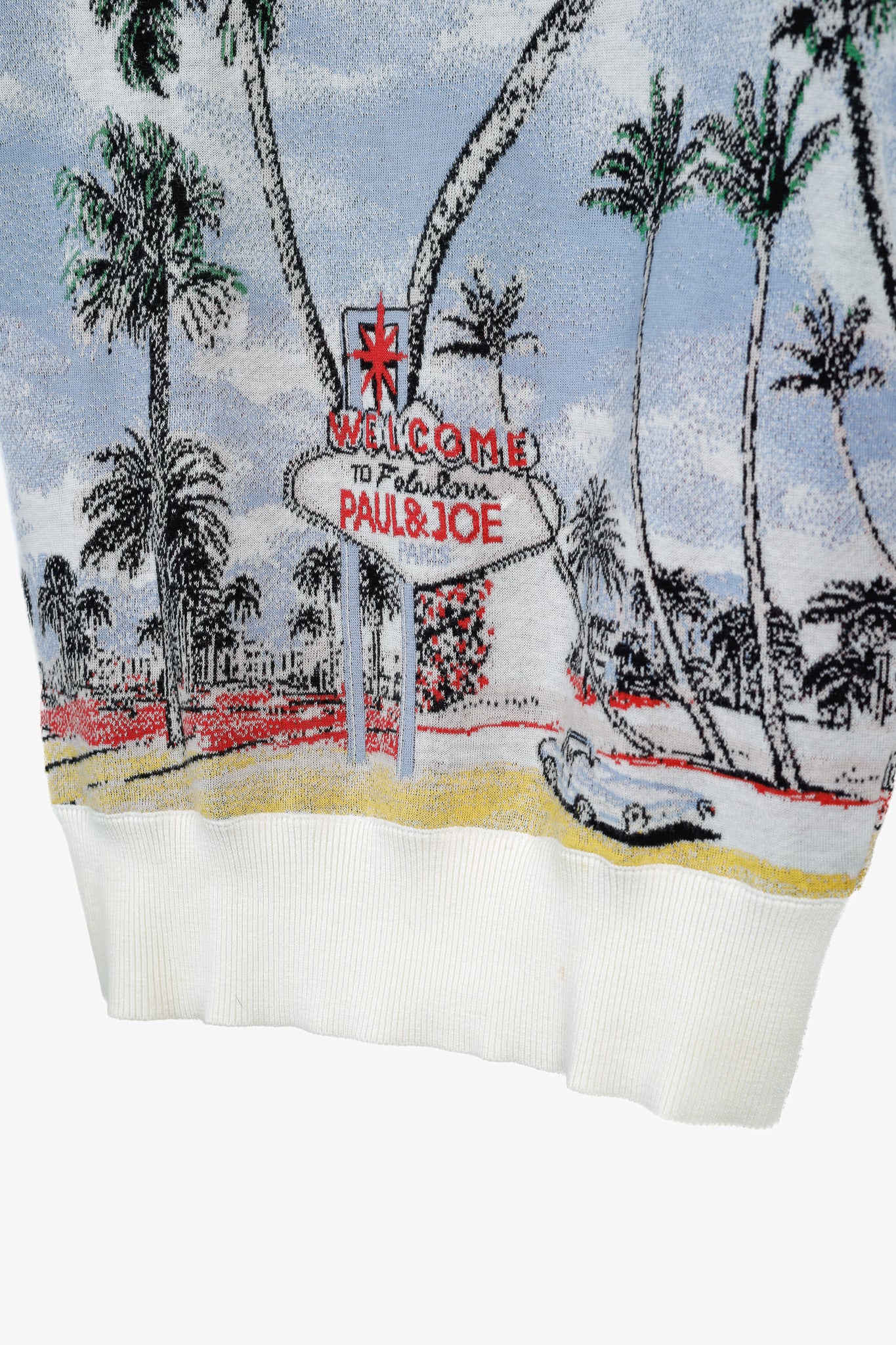 Paul & Joe SS/18 Blue Vegas-Print Cotton Short-Sleeve Sweater