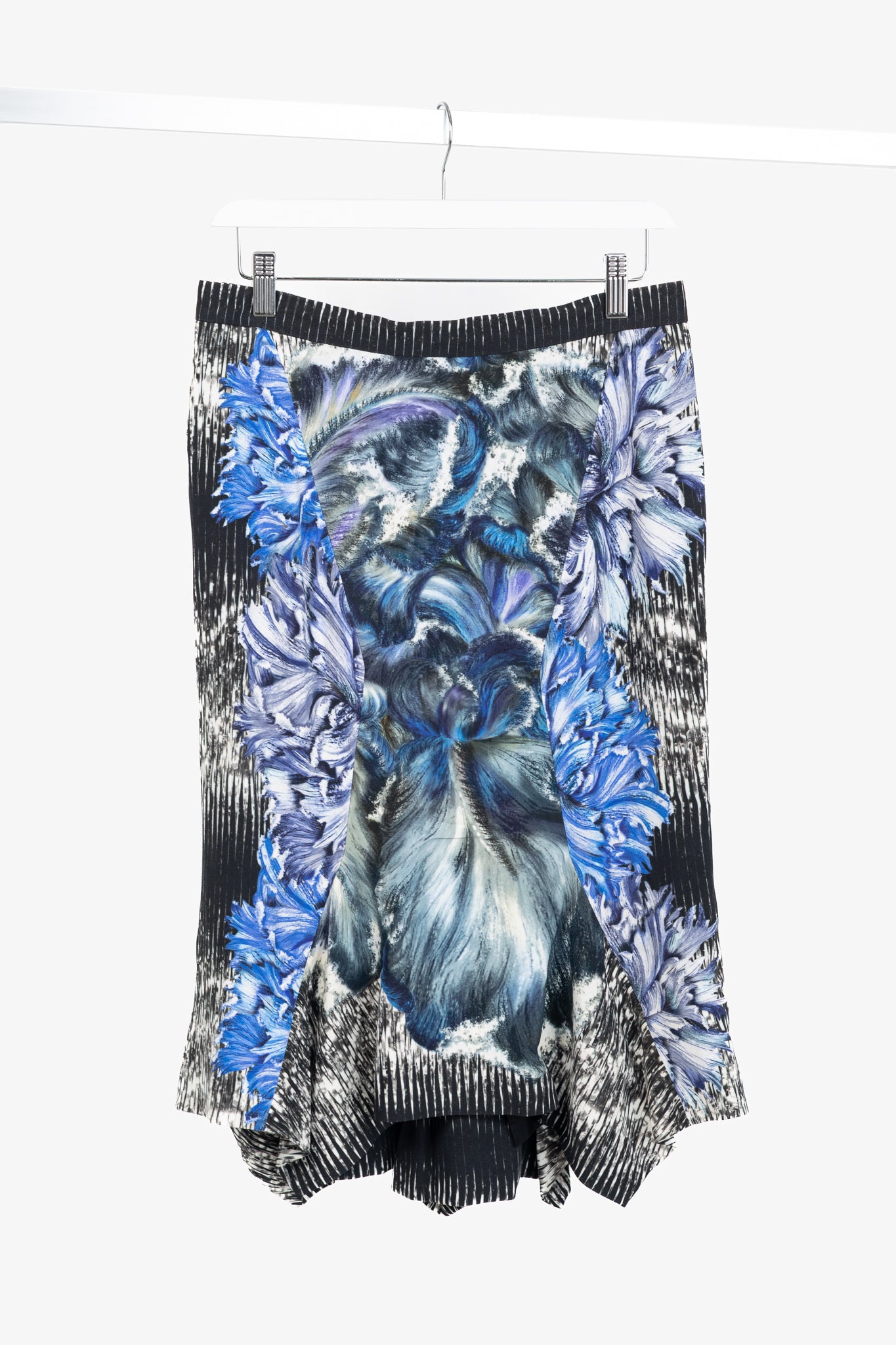 Peter Pilotto K Blue & Black Abstract Printed Crepe Handkerchief-Hem Skirt