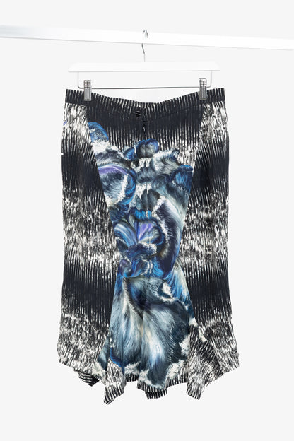 Peter Pilotto K Blue & Black Abstract Printed Crepe Handkerchief-Hem Skirt