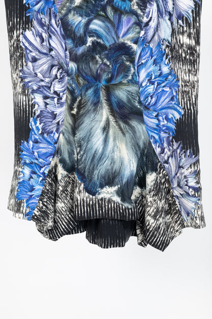 Peter Pilotto K Blue & Black Abstract Printed Crepe Handkerchief-Hem Skirt