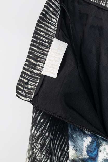 Peter Pilotto K Blue & Black Abstract Printed Crepe Handkerchief-Hem Skirt