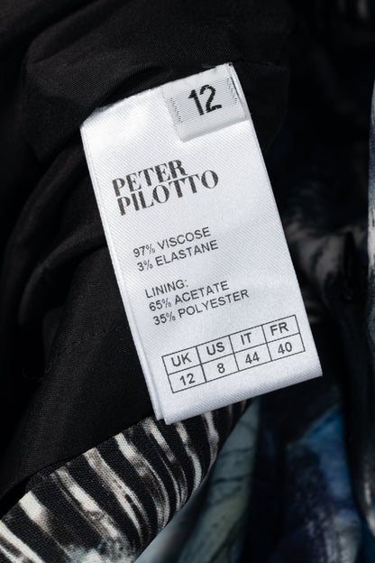 Peter Pilotto K Blue & Black Abstract Printed Crepe Handkerchief-Hem Skirt