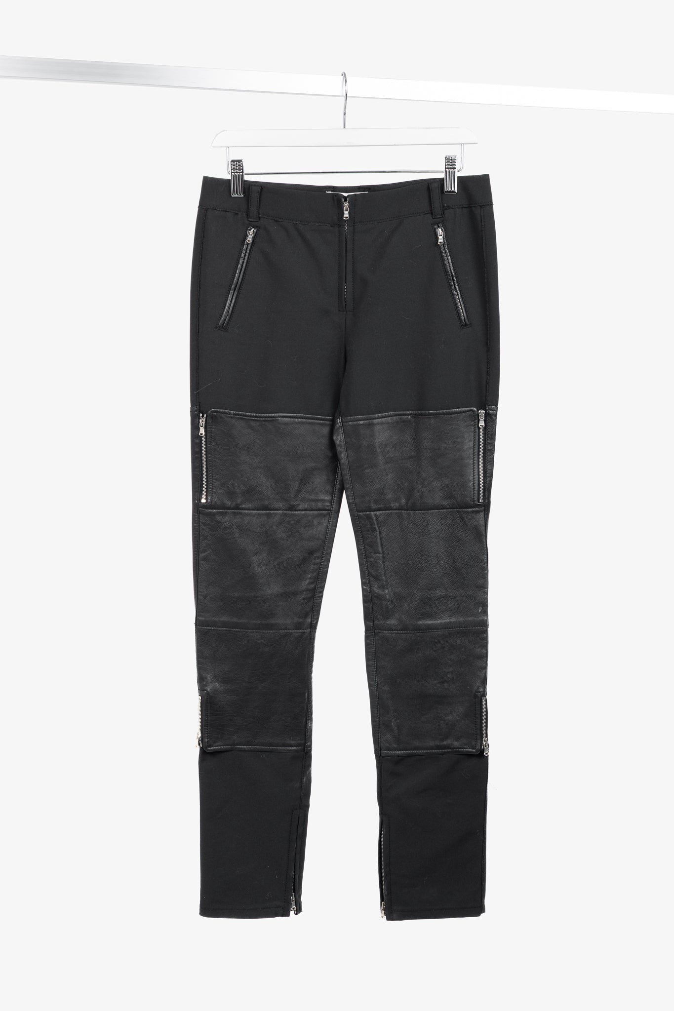 3.1 Phillip Lim PF13 Wader Charcoal Cotton Leather-Trim Skinny Pants