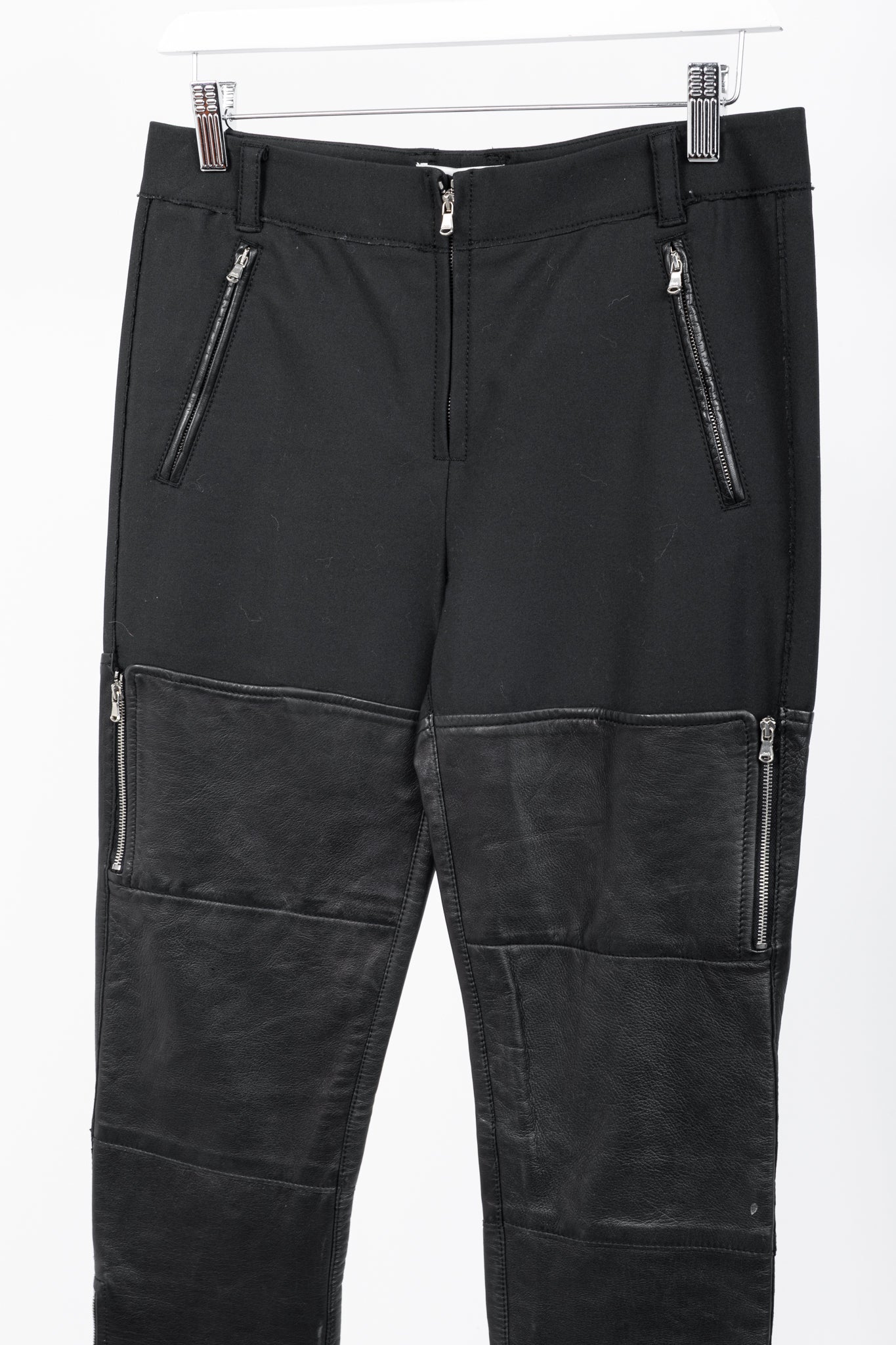 3.1 Phillip Lim PF13 Wader Charcoal Cotton Leather-Trim Skinny Pants
