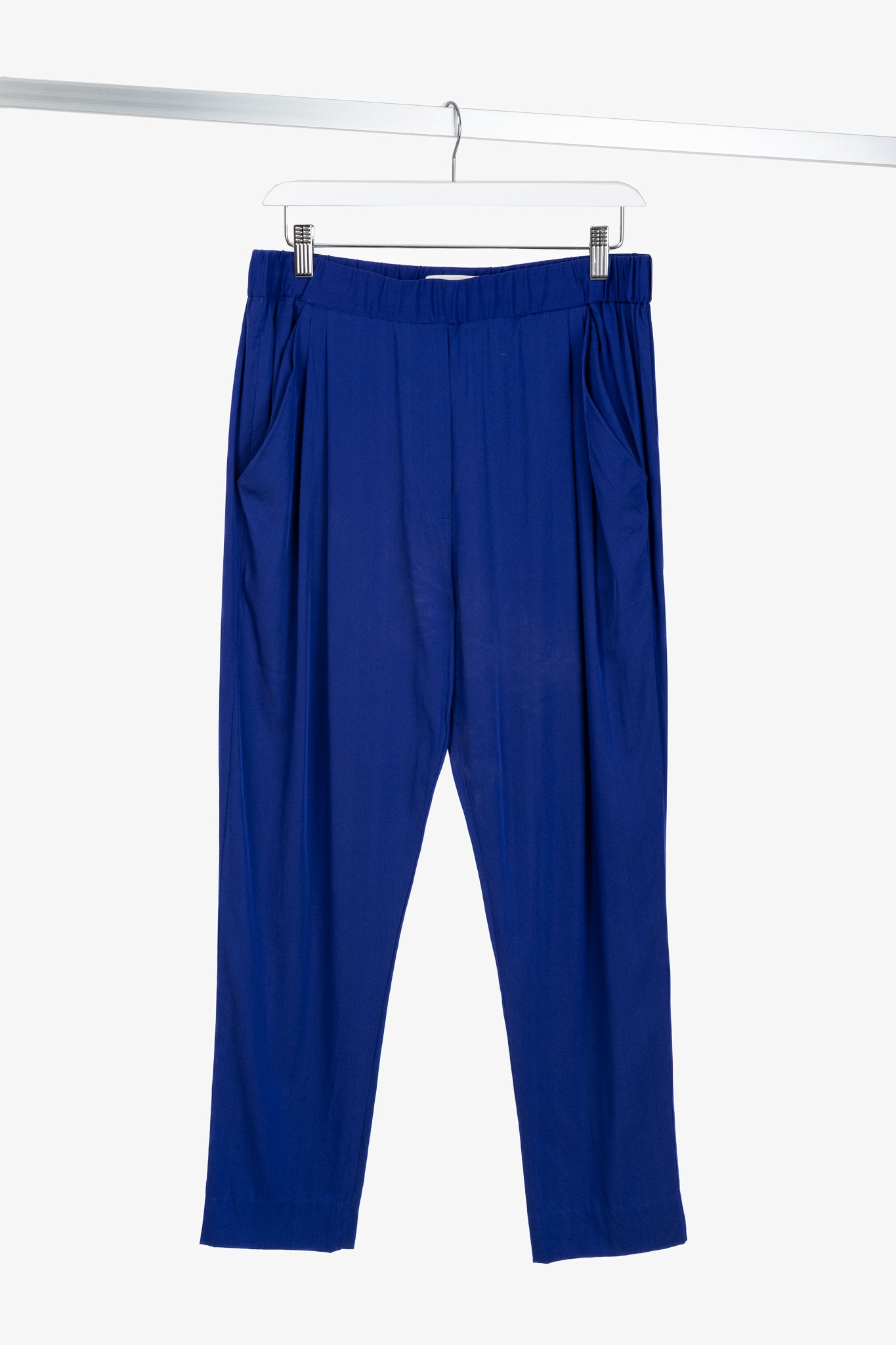 3.1 Phillip Lim AW/14 Blue Silk Crepe Draped Pocket Trousers
