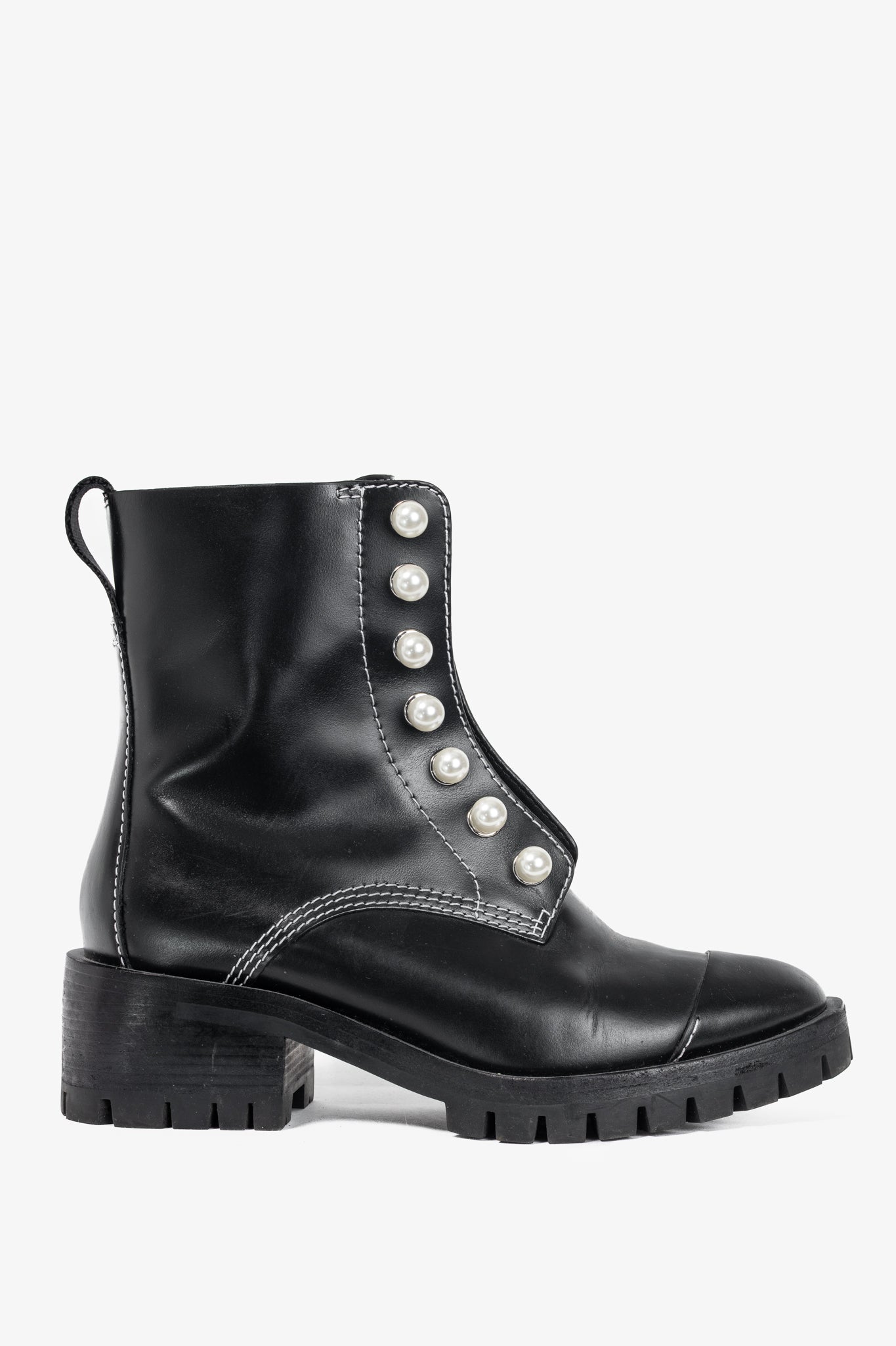 3.1 Phillip Lim Hayett Black Leather Pearl Zip-Up Boots