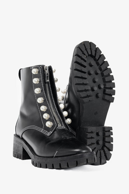 3.1 Phillip Lim Hayett Black Leather Pearl Zip-Up Boots