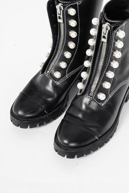 3.1 Phillip Lim Hayett Black Leather Pearl Zip-Up Boots