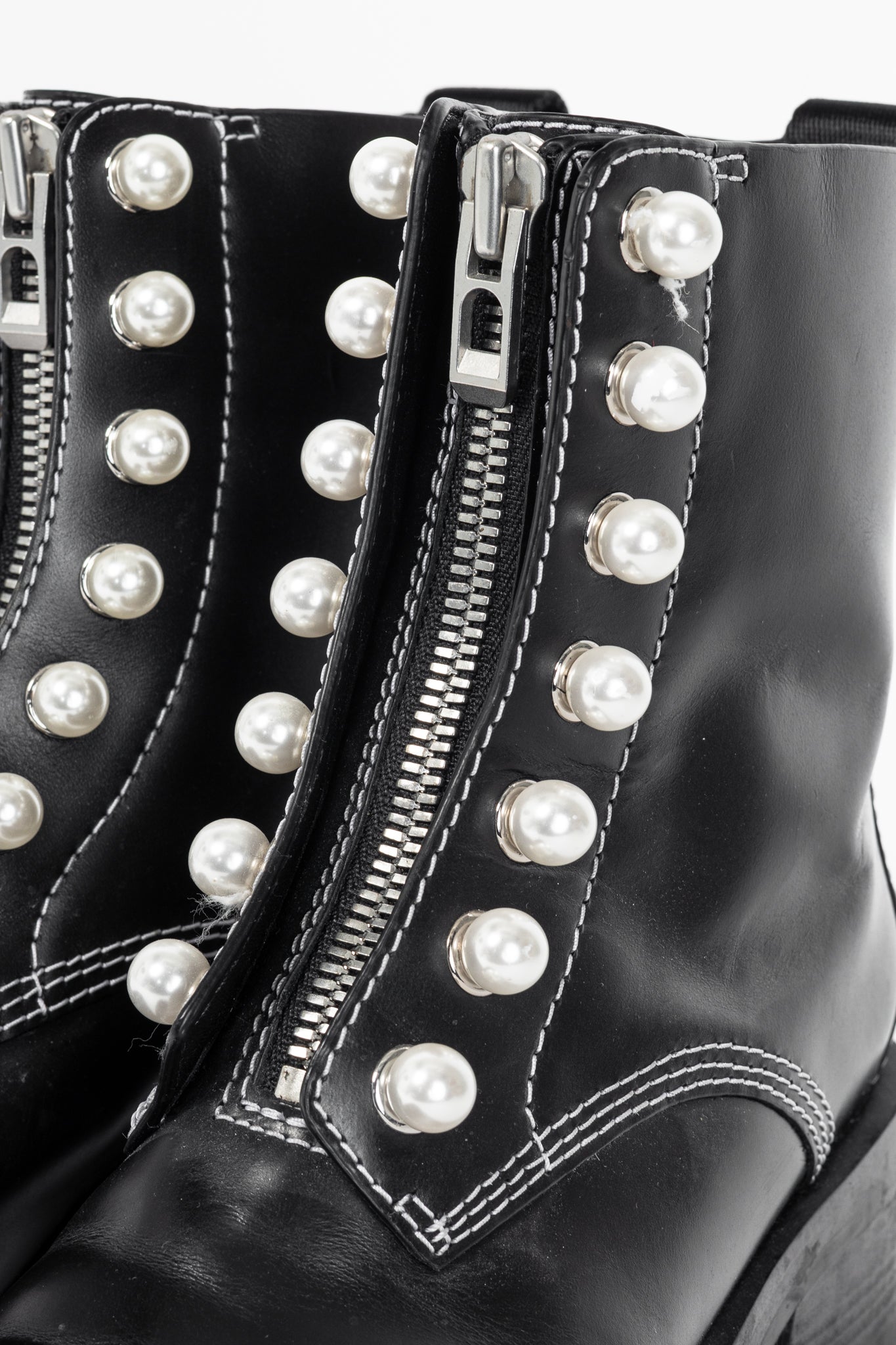 3.1 Phillip Lim Hayett Black Leather Pearl Zip-Up Boots