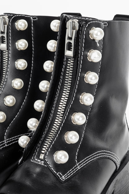 3.1 Phillip Lim Hayett Black Leather Pearl Zip-Up Boots