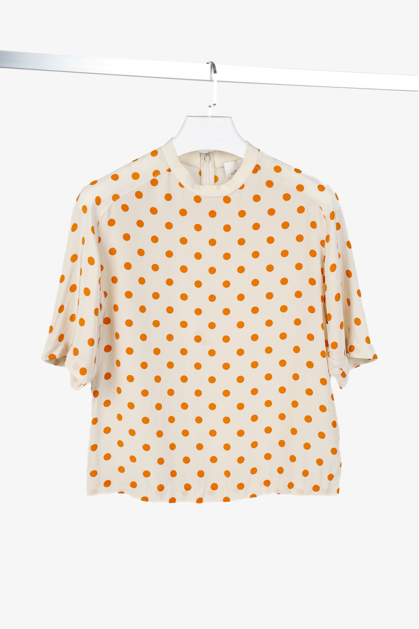 3.1 Phillip Lim R/14 White & Orange Polka Dot Cropped Boxy Tee